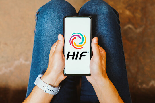 June 5, 2023, Brazil. In this photo illustration, the HIF Global logo is displayed on a smartphone screen.