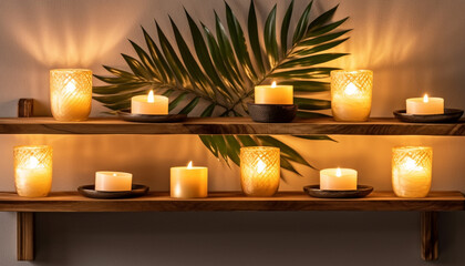 Bright candle illuminates tranquil winter home interior with glowing decoration generated by AI