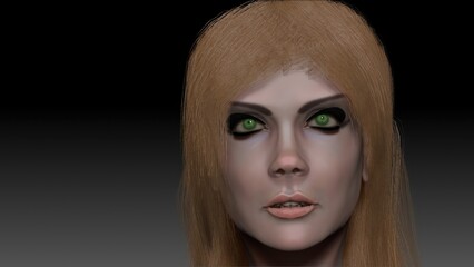 Female Head Sculpt pose render of background. 3d rendering