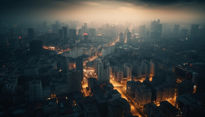 Obraz premium Beijing futuristic skyline glows in the night, reflecting growth and development generated by AI