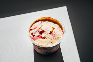 Easy Homemade no-churn strawberry ice cream in pot. Delicious and easy to make at home ice cream made from condensed milk, cream and strawberries