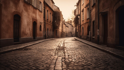 Fototapeta premium Medieval Italian architecture vanishing into the darkening summer dusk generated by AI