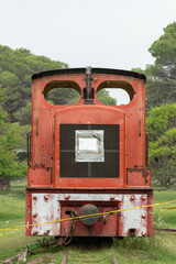 Fototapeta na wymiar Old Abandoned Locomotive in the Parque Zoologico Lecoq in the capital of Montevideo in Uruguay