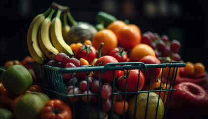 Abundant basket of fresh, organic fruits and vegetables for healthy eating generated by AI