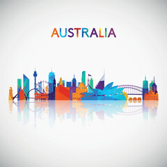 Australia skyline silhouette in colorful geometric style. Symbol for your design. Vector illustration.