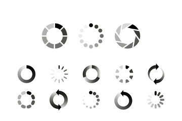 Loading icon set. Progress bar for upload download round process. Circle loading, waiting symbol vector illustration. Vector donload or upload status icon