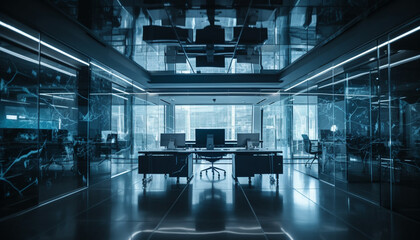 Modern office with futuristic design, clean and empty interior generated by AI