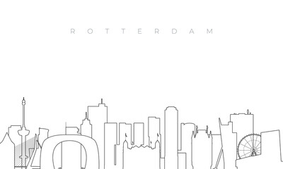 Outline Rotterdam skyline. Trendy template with Rotterdam buildings and landmarks in line style. Stock vector design.