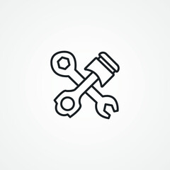 car engine repair service line icon. car engine piston with wrench outline icon.