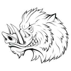 Boar. Vector illustration of a sketch wild pig hog side. Symbol for wildlife fauna and zoology or hunting sport, team trophy and nature zoo club design