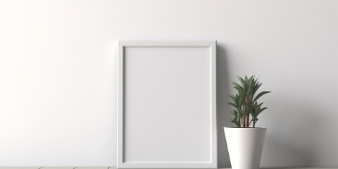 Minimalist Picture Frame Mockup on White Wall Texture