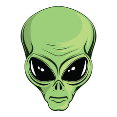 Alien. Vector illustration of a humanoid head. Ufo. Paranormal fantasy emblem