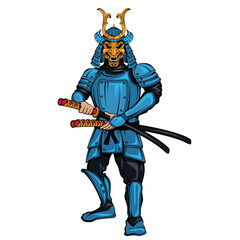 Fototapeta premium Samurai. Vector illustration of a japanese soldier with a katana in his hands