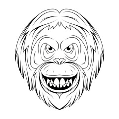 Orang-utan. Vector illustration of a sketch monkey face. Portrait wild animal in zoo.