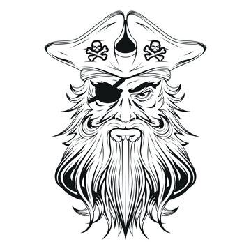 Pirate. Vector illustration of a sketch angry captain in hat and eye patch