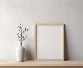 Fototapeta na wymiar Minimalist Picture Frame Mockup on White Wall Texture
