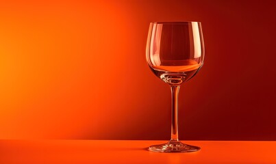  a wine glass sitting on a table in front of a bright orange background with a red background behind it and a red background behind it.  generative ai