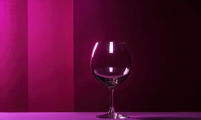  a glass of wine sitting on a table in front of a pink wall and a purple wall in the background with a red light behind it.  generative ai