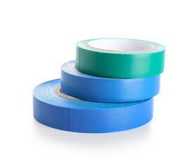 Adhesive tape rolls on white background