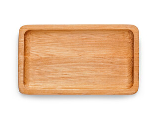 Wooden tray isolated on white background