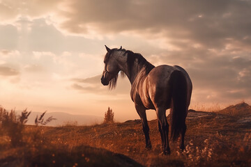 Obraz na płótnie Canvas A Beautiful Horse with an amazing sunset, Made with AI