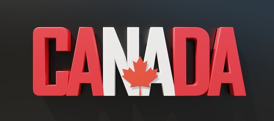 Canada day, Canadian National Holiday. red and white text and maple leaf isolated on black