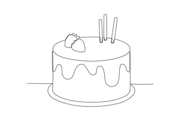 A gorgeous birthday cake. Birthday party one-line drawing