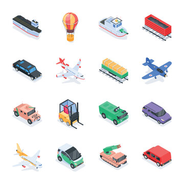 Bundle of Modern Transportations Isometric Icons

