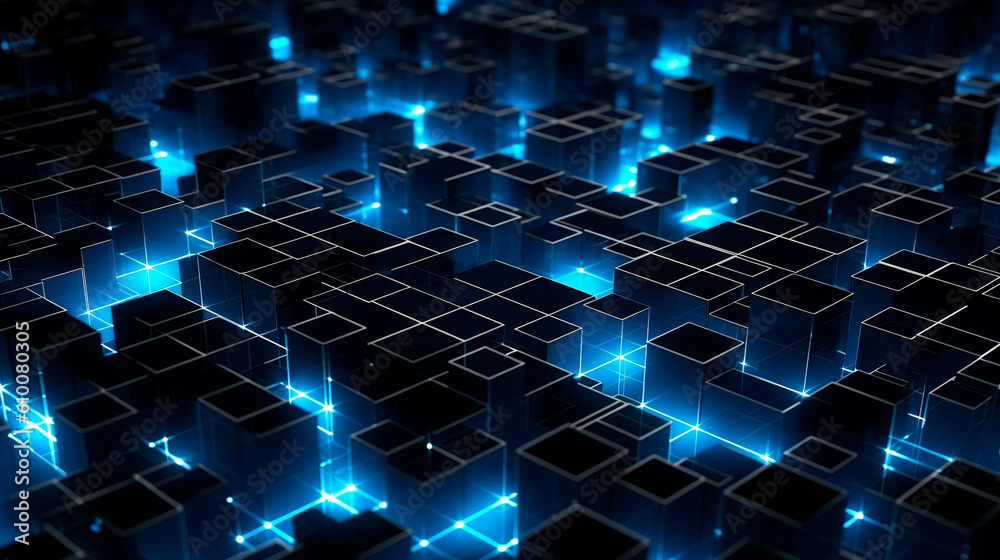 Wall mural abstract geometrical shape background with blue illuminated connecting lines over the rough surface,