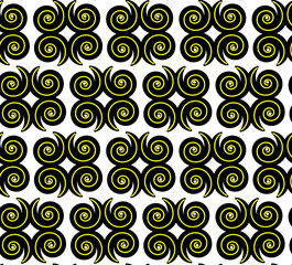 Original vector texture in the form of a pattern of golden spirals located on a white background