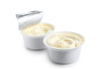 Boxes of processed cheese isolated on white background