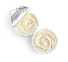 Boxes of processed cheese isolated on white background