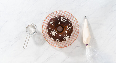 Gingerbread bundt cake with caramel filling