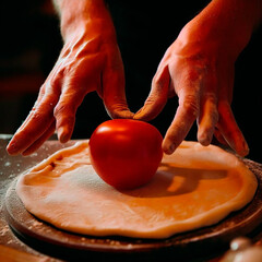 Una imagen de una persona haciendo una pizza casera. Se ven sus manos amasando la masa y colocando...