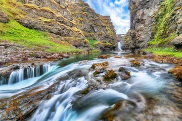 Foto op Canvas Breathtaking view of Kolugljufur canyon and Kolufossar falls. © pilat666