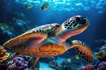 Obraz premium Sea turtle under water