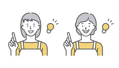 アイデアがひらめく主婦のイラストセット