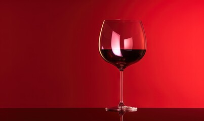  a glass of wine sitting on a table in front of a red background with a red wall in the background and a red wine glass in the foreground.  generative ai