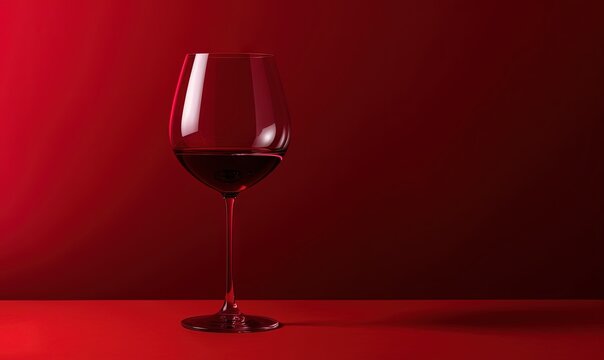 a red wine glass sitting on a red table with a red wall in the background and a red wall in the foreground with a red background.  generative ai