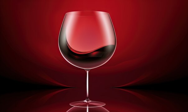  a glass of red wine on a red background with a reflection of the wine in the wine glass and a red background with a red light.  generative ai