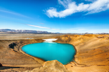 Breathtaking view of famous crater Viti at Krafla geothermal area