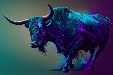 Beautiful bull in purple til tones Generative AI