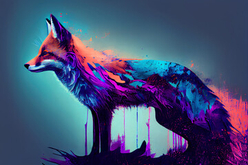 Beautiful fox in purple til tones Generative AI