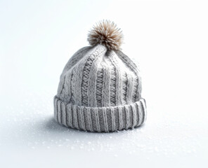 Winter gray hat, background snow