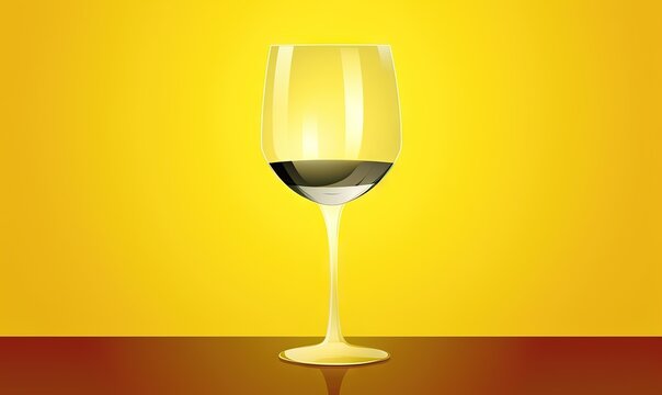  a glass of wine sitting on a table with a yellow wall in the backgrounnd of it and a red table underneath it.  generative ai