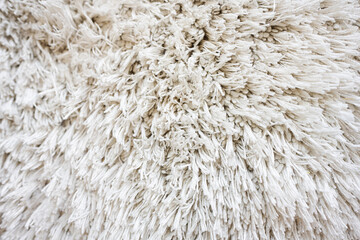 Close up  white fluffy carpet texture background.