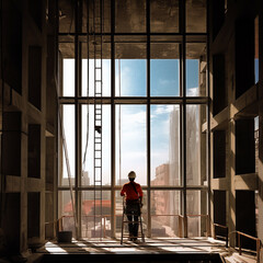 Fototapeta premium Technician installing a window. Generative AI.