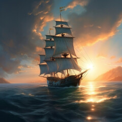 Obraz premium Sailboat in the sea. Generative AI.