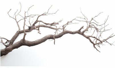  a bare tree branch with no leaves on a white sky background with copy - up text in the middle of the image and a black and white background.  generative ai