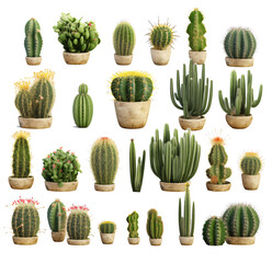 Set of Cactus cereus isolated on the transparent background PNG. AI generative.